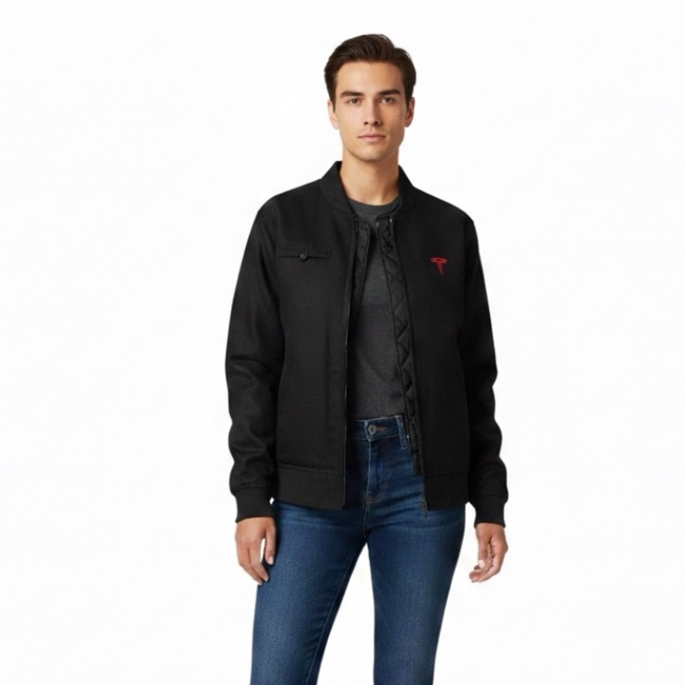 TESLA Motors Employee Jacket Black Duck Canvas Quilted Lining Fits Mens Large